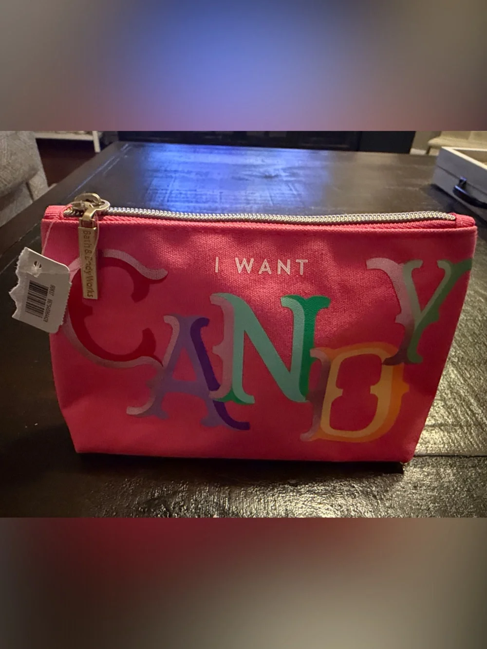 Hot Pink 'I WANT CANDY' Multicolor Graphic Cosmetic Pouch
